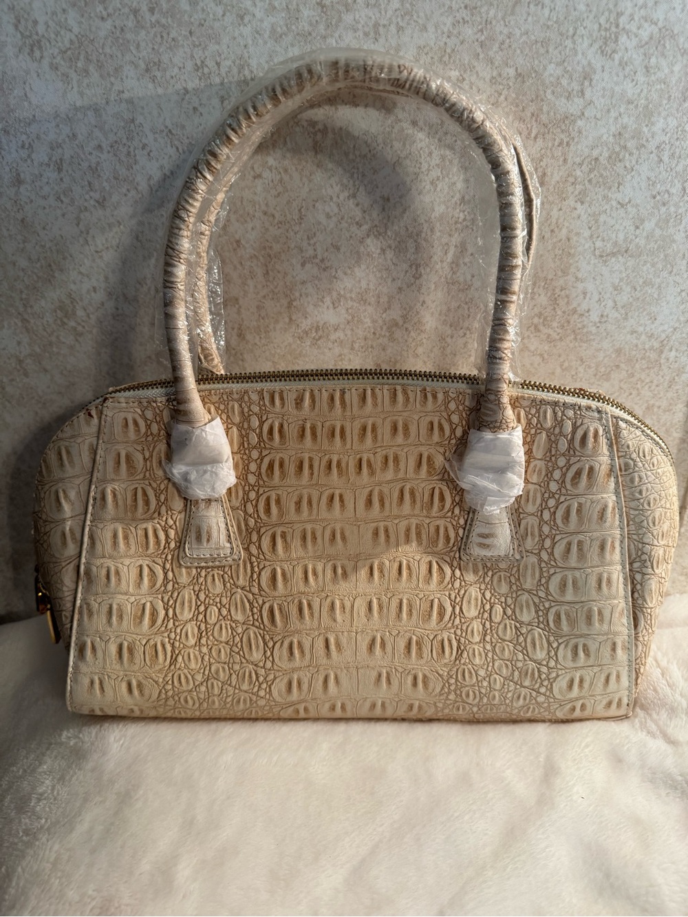 NWOT Elegant Cream Croc-Embossed Dome Satchel